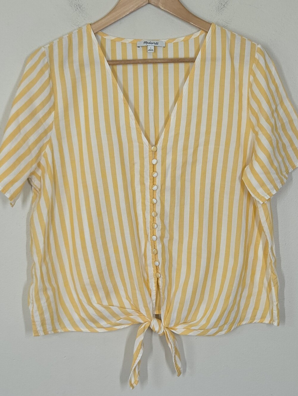 Madewell Agency Tie Front Button Up Top Pompano Yellow Stripe L Boho Coastal
